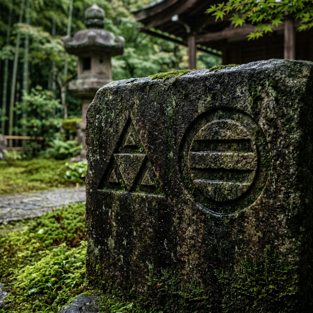北原家の二つの家紋（三つ鱗と丸に二つ引き）